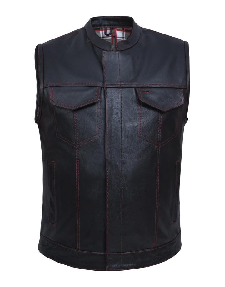 Men's Leather Club Vest w/ Black and Red Flannel Custom Liner 6664.01 ...