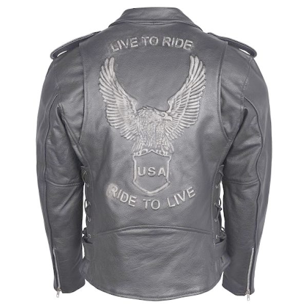 Embossed-Back Leather Biker Jacket