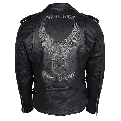 Men's Classic Biker Jacket w/ Eagle Embossed LTR Logo HMM525 - Open ...