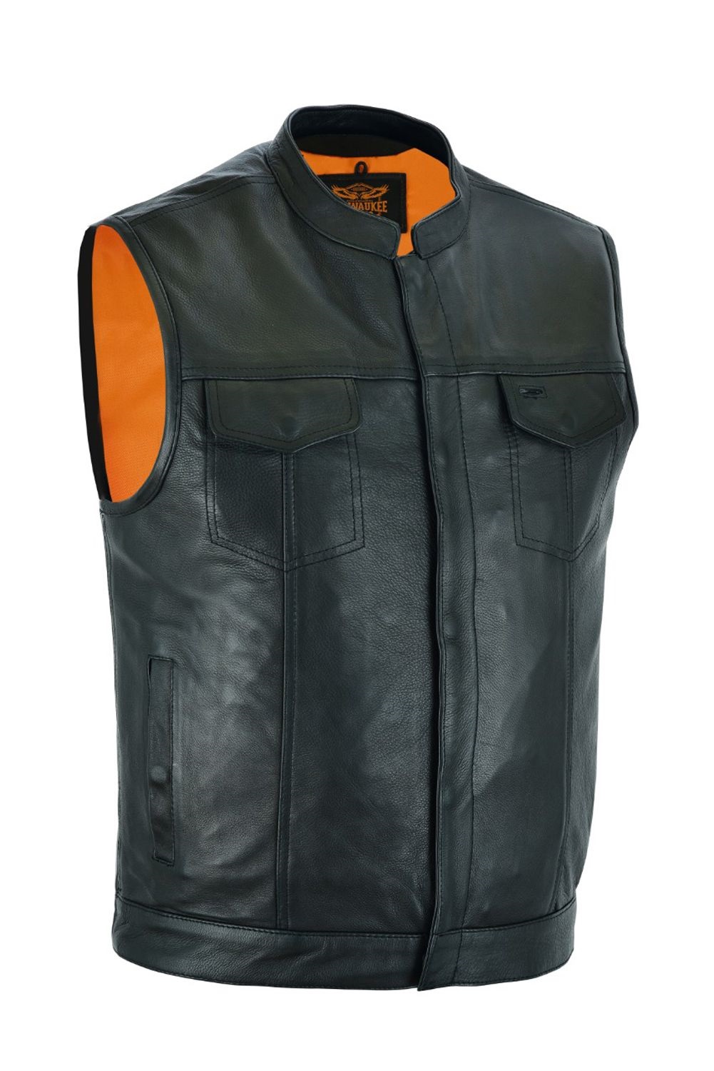 Mens leather vest with on sale collar