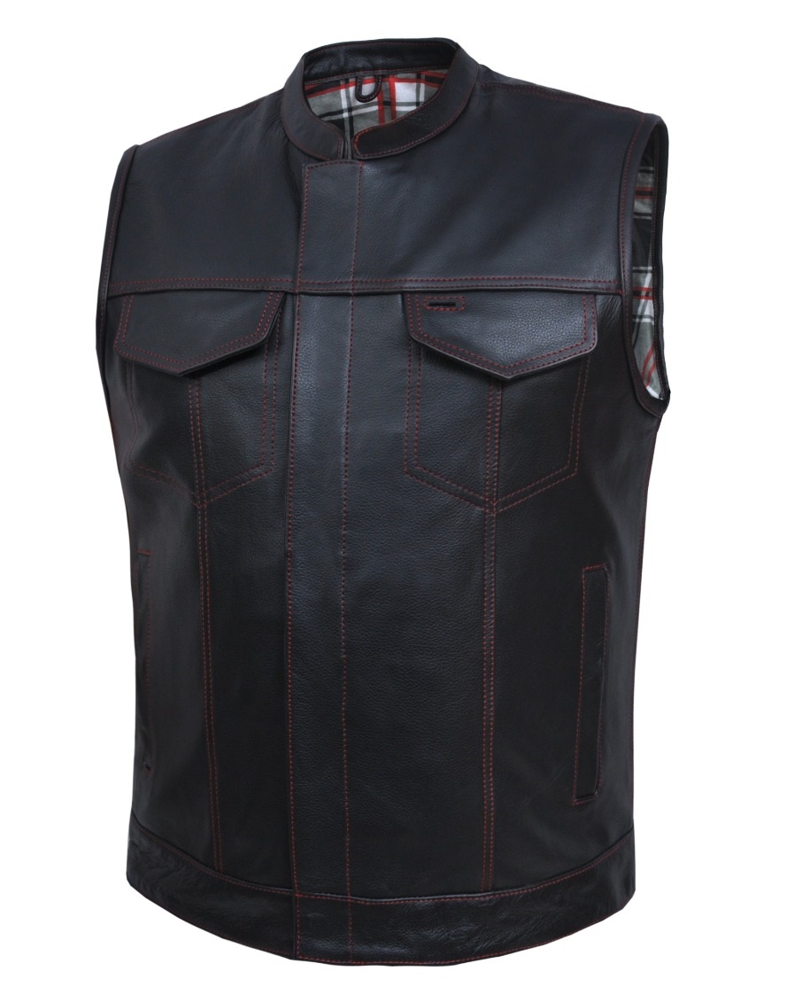 Men's Leather Club Vest w/ Red Plaid Custom Liner 6664.01 - Open Road ...