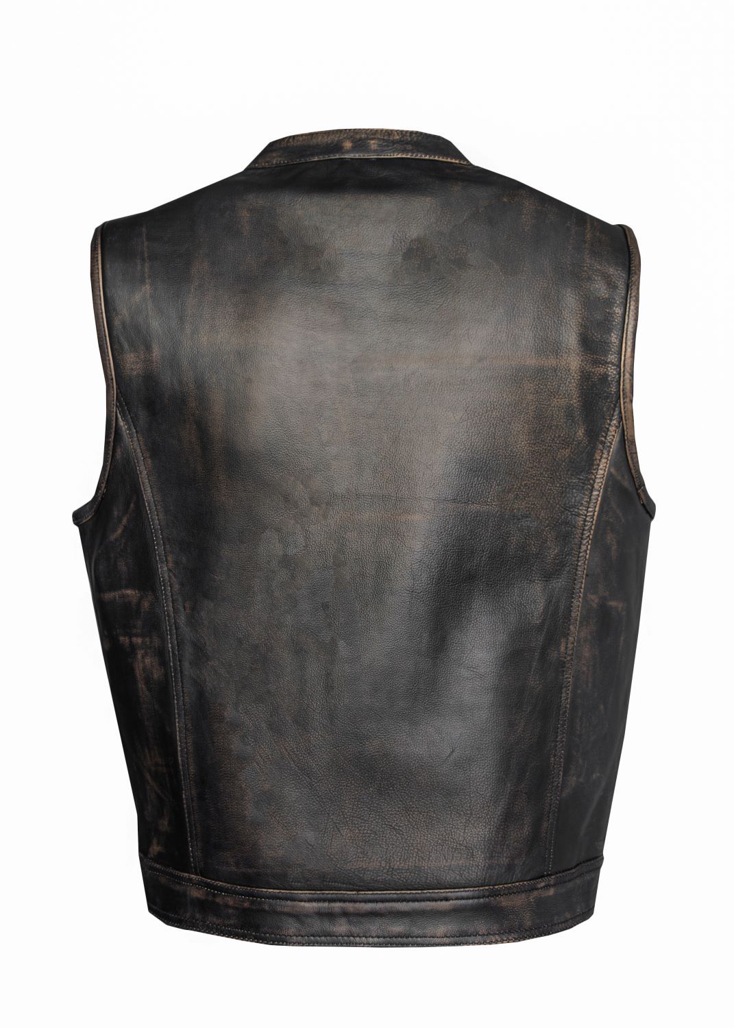 Men's Distressed Brown Leather Vest MV8017-ZIP-12-NK - Open Road ...