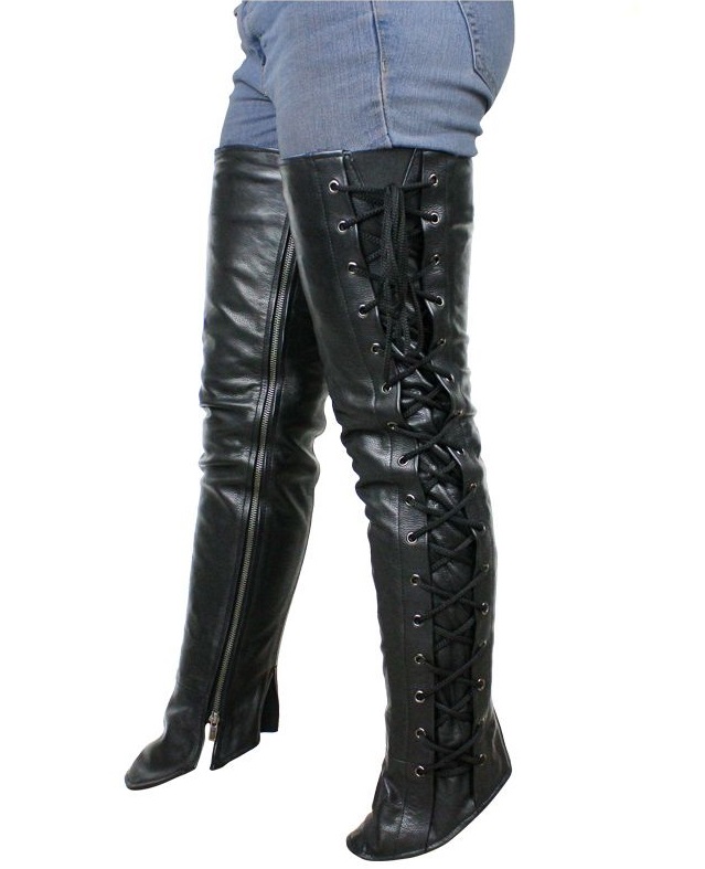 Genuine Leather XS1115P Ladies Black ‘Perforated’ Cowhide Leather Chaps 